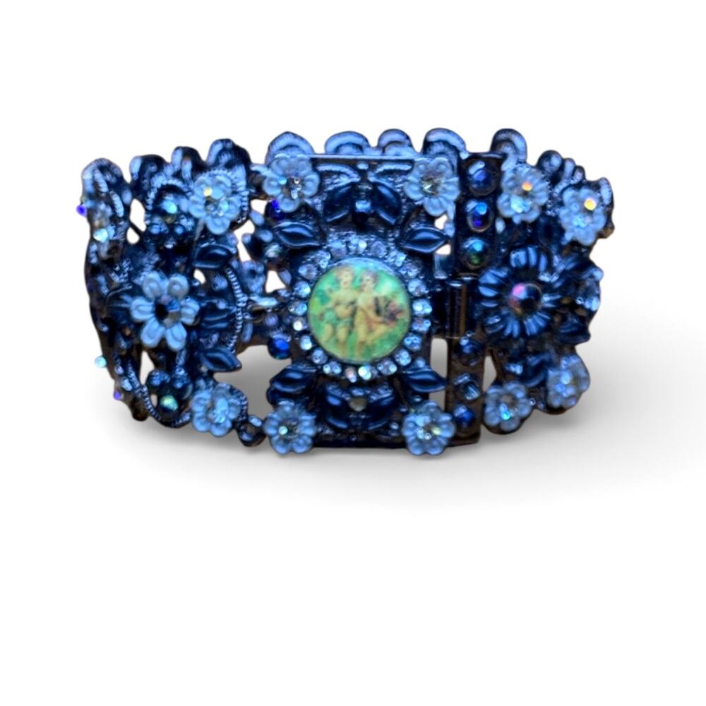 Vintage Michael Morrison MX Bracelet- Black Floral Cherub